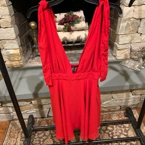 Forever 21 Red Sexy Deep V Neck Mini Dress